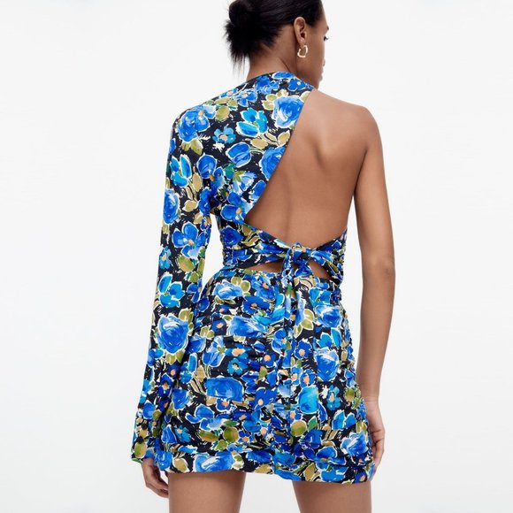 ZARA | Floral Asymmetrical One Sleeve Open Back Top | Sz. M - Picture 4 of 7
